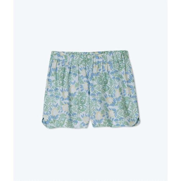 summersalt shorts 1x blue floral poplin organic cotton pull on poolside plus - Picture 1 of 5